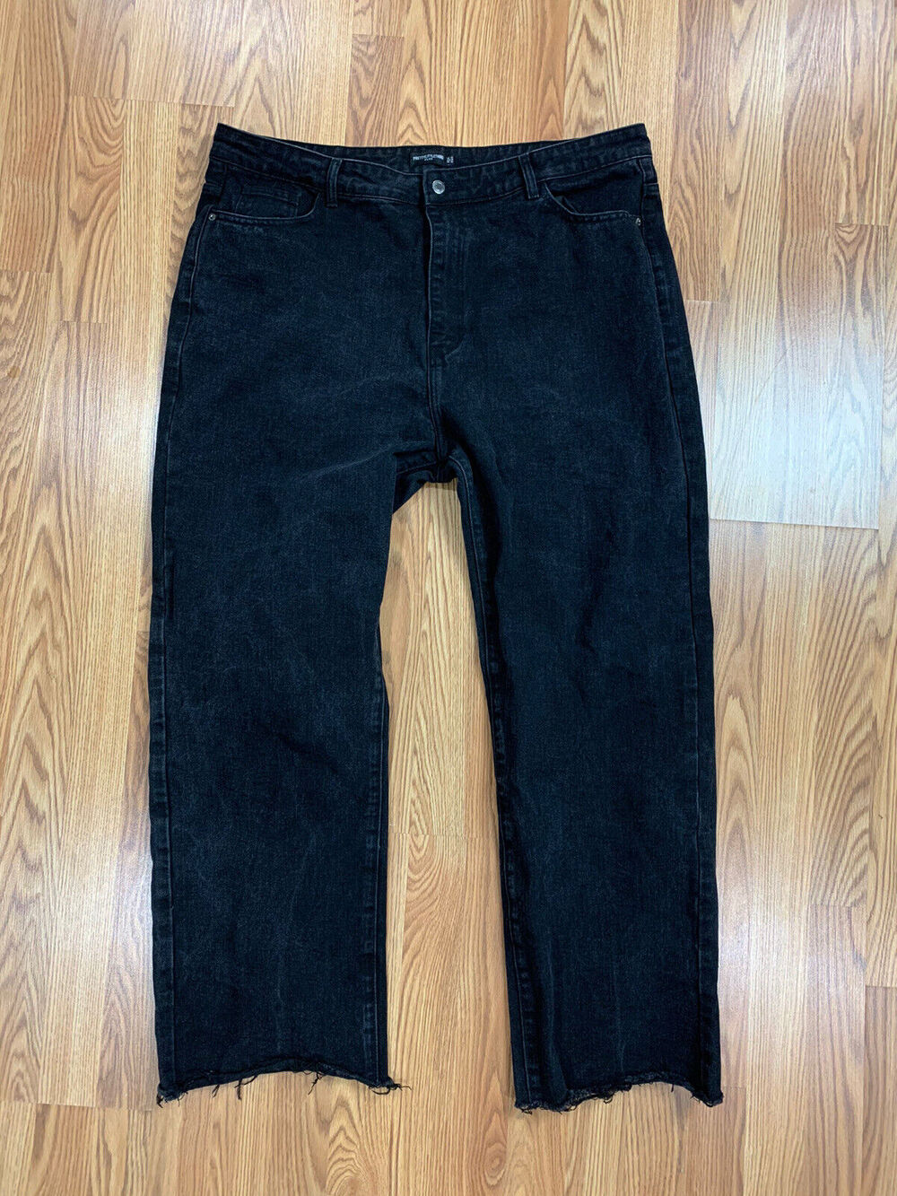 Pretty Little Things Woman’s Black Straight Leg Frayed Hem Jeans Size 18